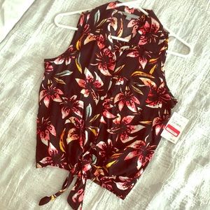 Tie front, button down floral print top